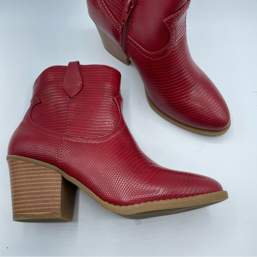 Sugar Red Faux Leather Ankle Cowboy Boots Tula 7